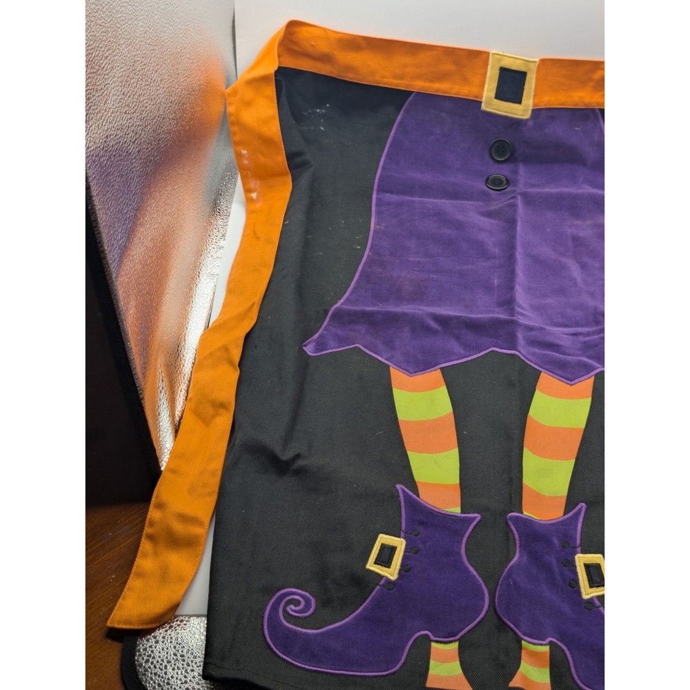 Halloween Kitchen Half Apron Adult Witch 100% Cotton Purple Orange Black by Ritz - Picture 2 of 4